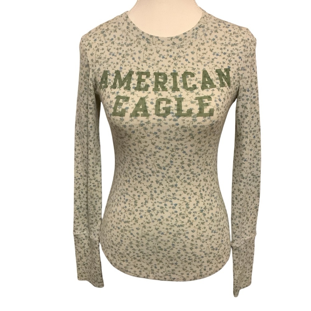 American Eagle Outfitters Floral Print Long Sleeve Waffle T-Shirt/ Size S